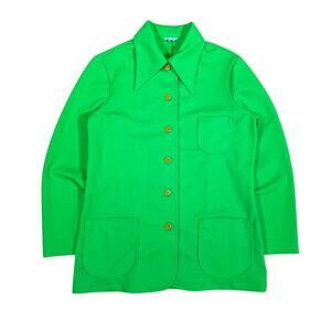 Vintage Mod 70s Sears Roebuck Bright Green Blazer Suit Jacket Size Medium